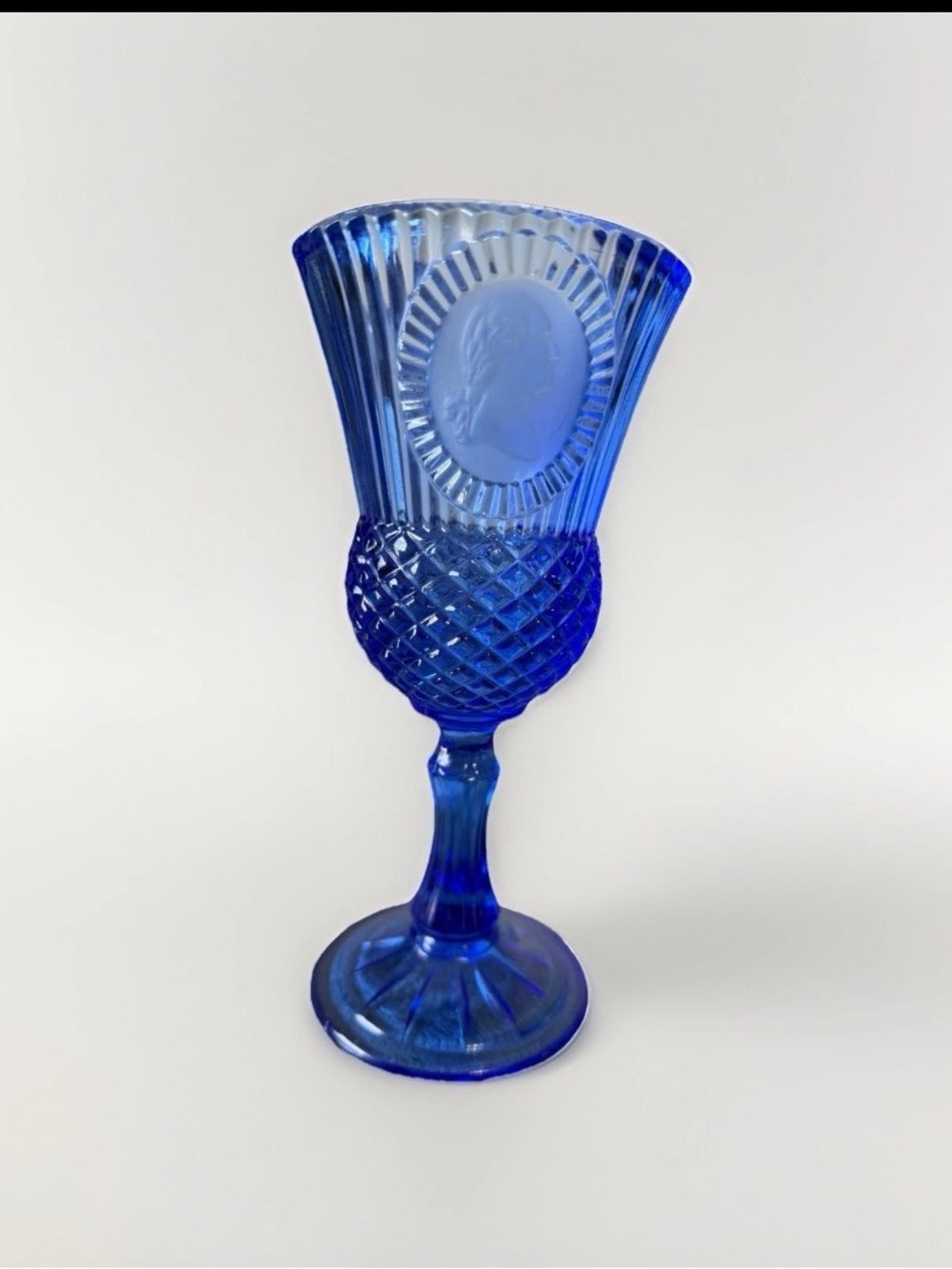 Avon Cobalt Blue Pressed Glass Goblet George Washington - 1976